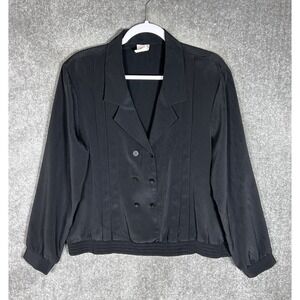 Vintage GW By Graff Pleated Double Breasted‎ Top Womens Sz 18 Black Made in USA